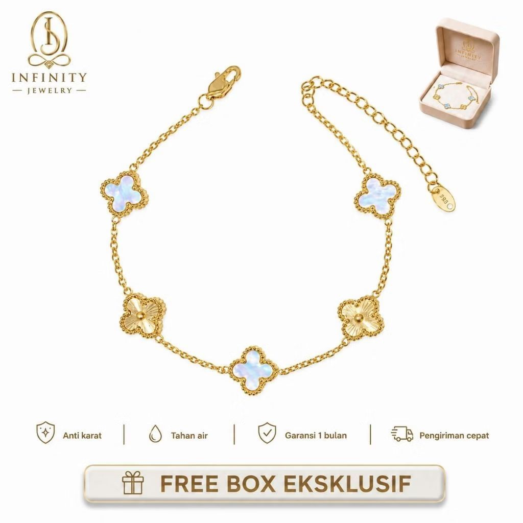 Gelang Mini Clover Van Cleef Premium Plated Gold Titanium | Infinity Luxury Bracelet Anti Karat & Wa