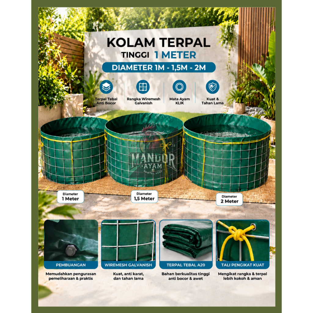 Kolam Terpal / Kolam Bioflok Full Set Bulat Diameter 1M 1,5M 2M Tinggi 1M Kolam Ikan Lele Nila Guram