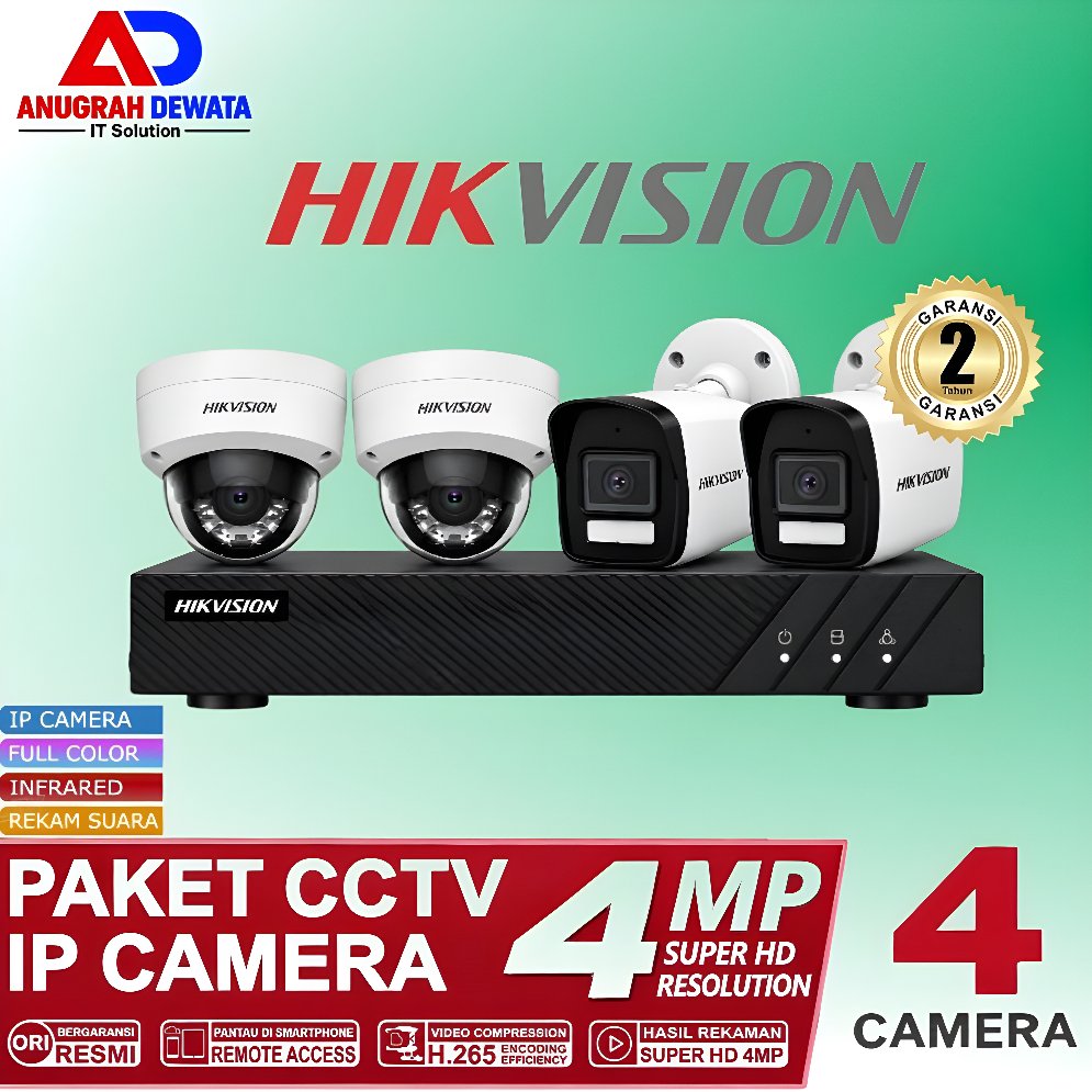 PAKET CCTV IP CAMERA HIKVISION 4MP AUDIO 4 CAMERA FULL SET