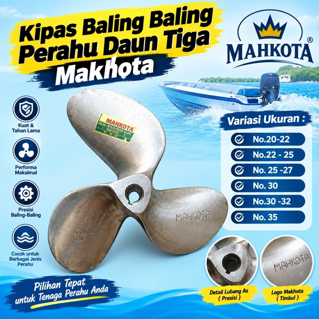 Kipas Baling Baling Perahu Nelayan/Kapal/Propeller / Bolang Baling Daun Tiga Makhota Bahan Aluminium