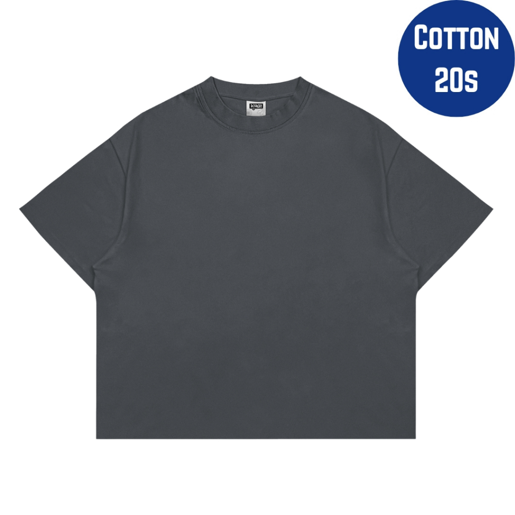 LOKU 20S Kaos Boxy Fit Oversize Pria Wanita Abu Tua | Tshirt Polos Cotton Combed Dark Grey