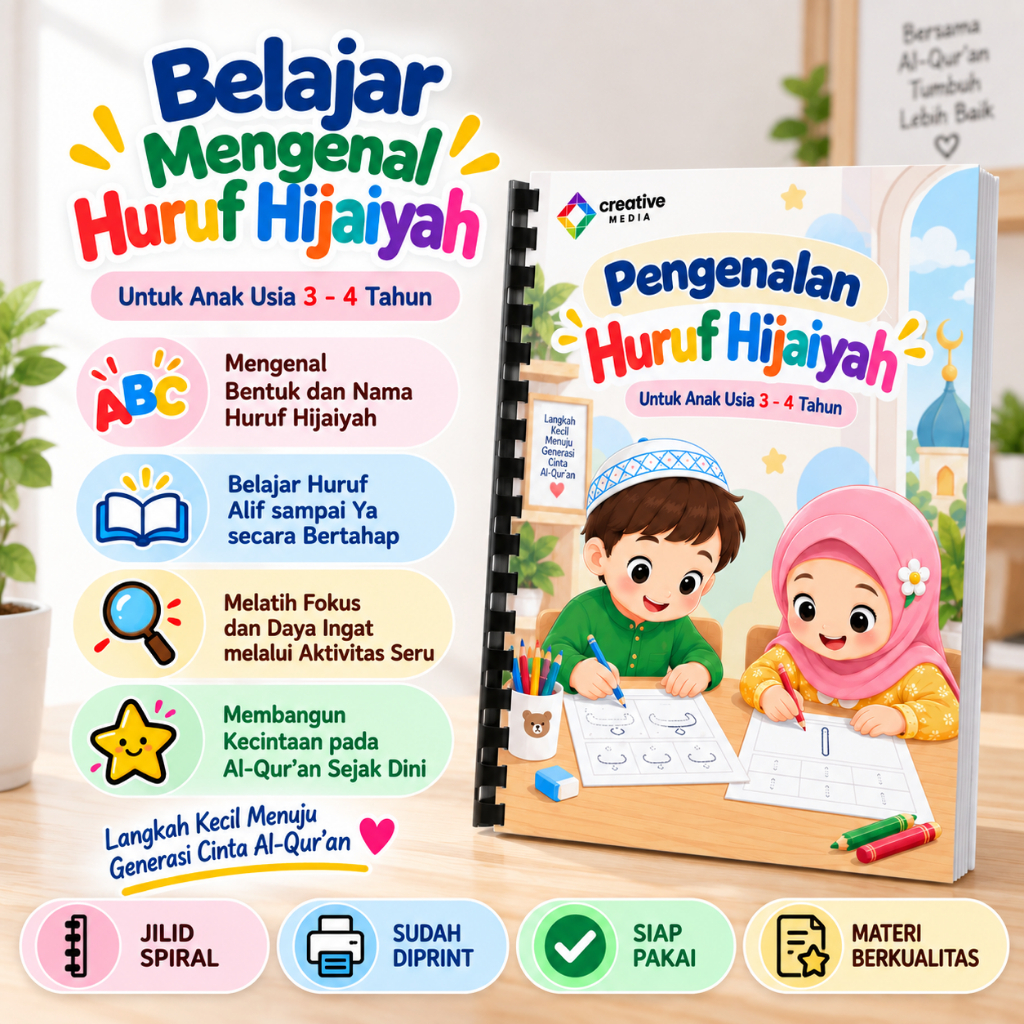 Lembar Kerja Mengenal Huruf Hijaiyah untuk Anak Usia 3–4 Tahun | Worksheet Belajar Huruf Hijaiyah PA