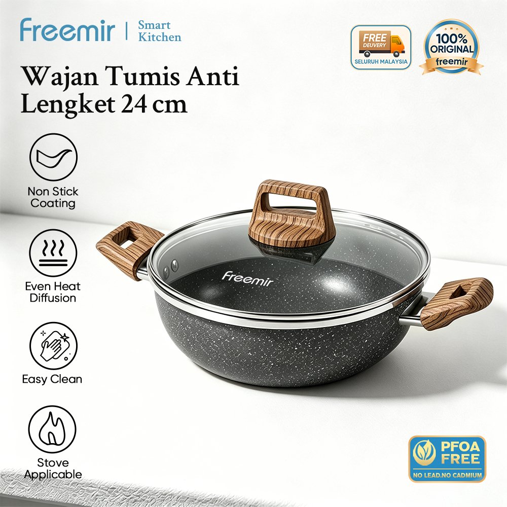 freemir Wajan Anti Lengket Serbaguna | Wok Pan Untuk Goreng Tumis Rebus Masakan Harian Tersedia 20CM
