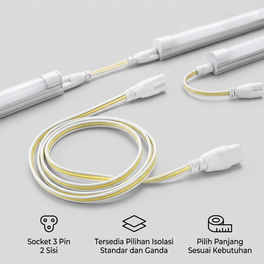 Soket Kabel Sambungan T5 Led 2 Jalur 3 jalur Socket Konektor T5 3 Kabel 2 Kabel - Soket Fitting lamp