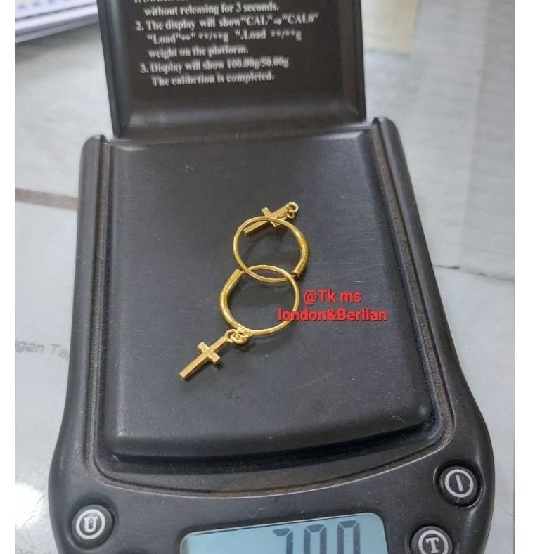 anting salib- emas 24k (LM)- emas 99,99- 3gr