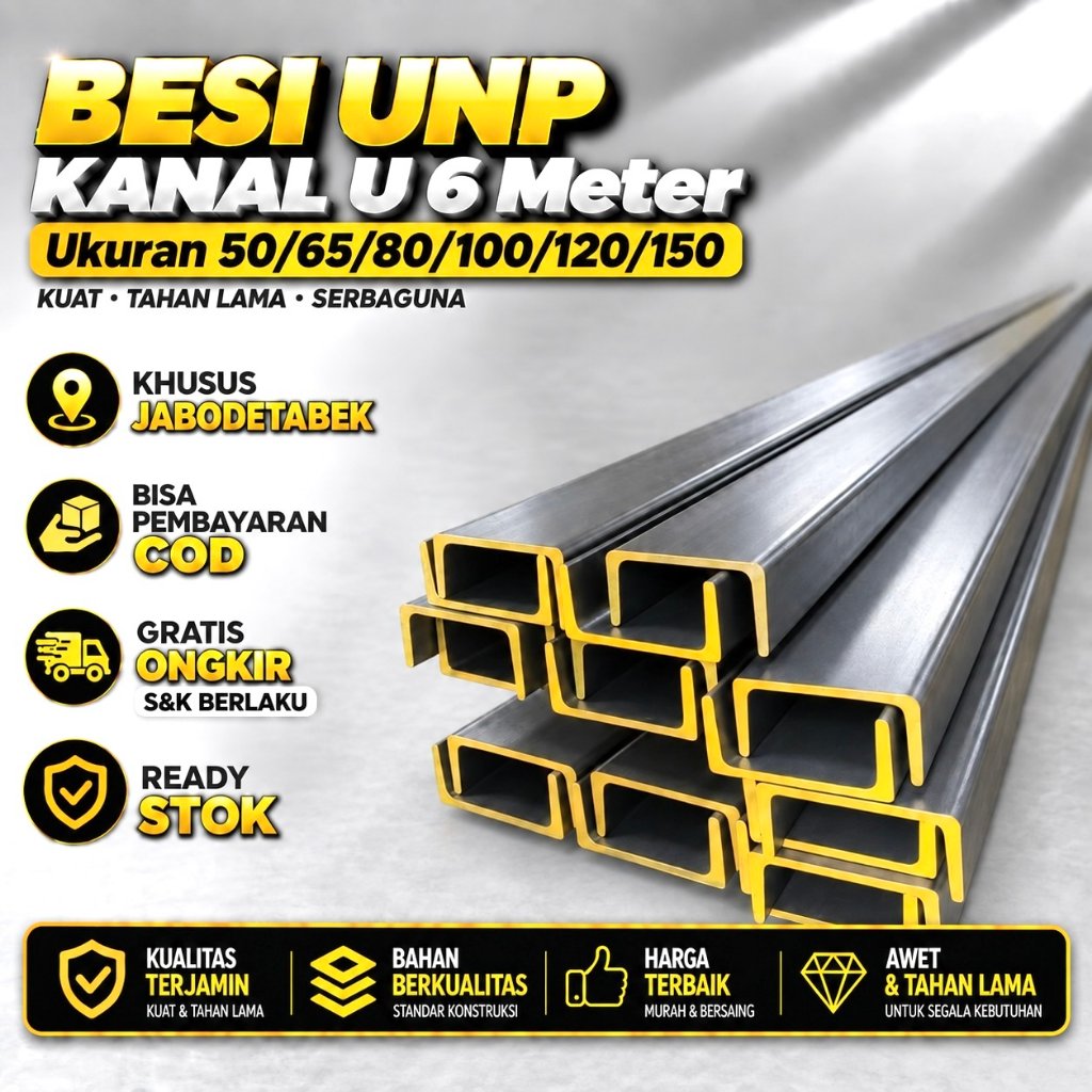 Besi UNP U-Channel / Kanal U - Panjang 6 Meter - UNP 50 / 65 / 80 / 100 / 120 / 150