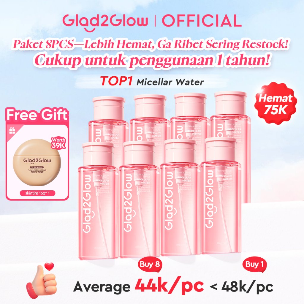 [Paket 8PCS + Gift!]Glad2Glow Micellar Water 300ml cleansing oil micellar centella salycilic acid re