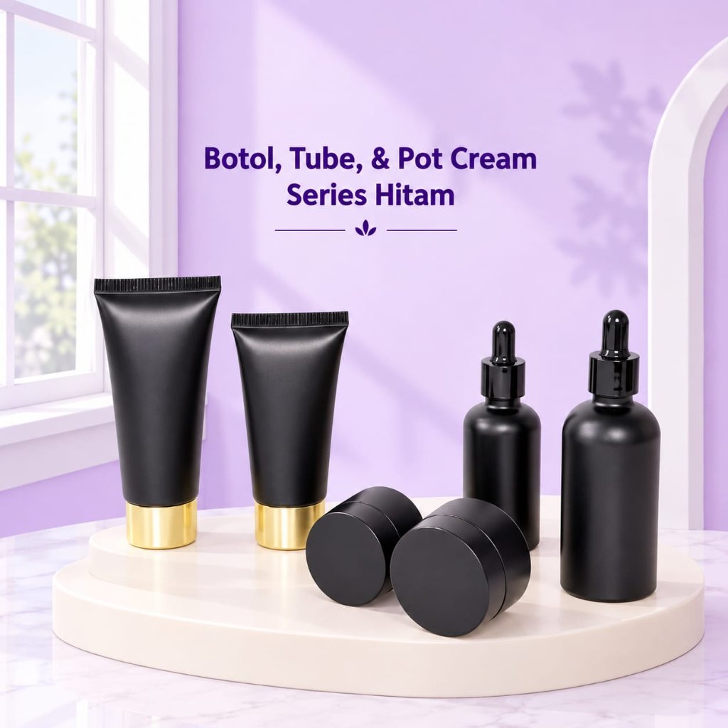 Paket Skincare Black Pot Cream 15, 30ml Botol Serum Pipet Kosong Tube Gold 60ml Packaging Skincare K