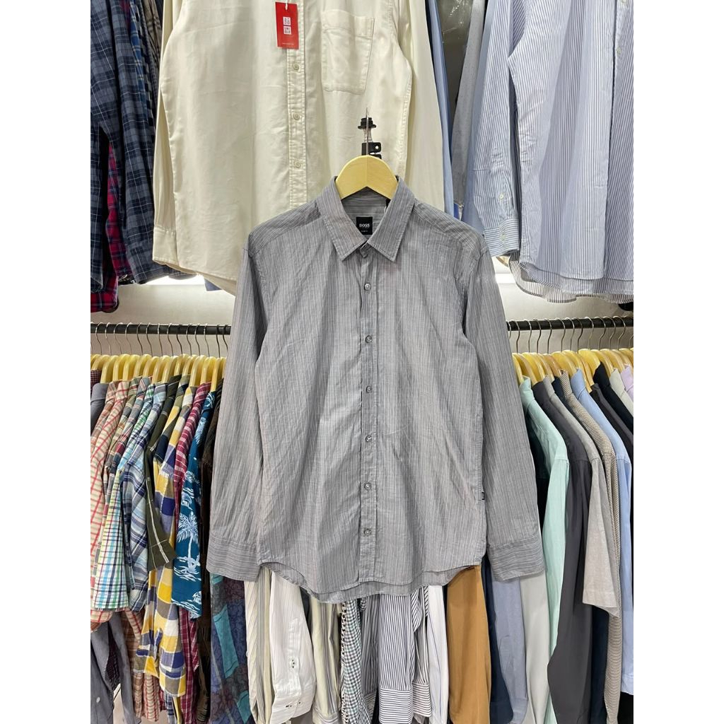 kemeja Hugo boss slimfit salur abu ( M )