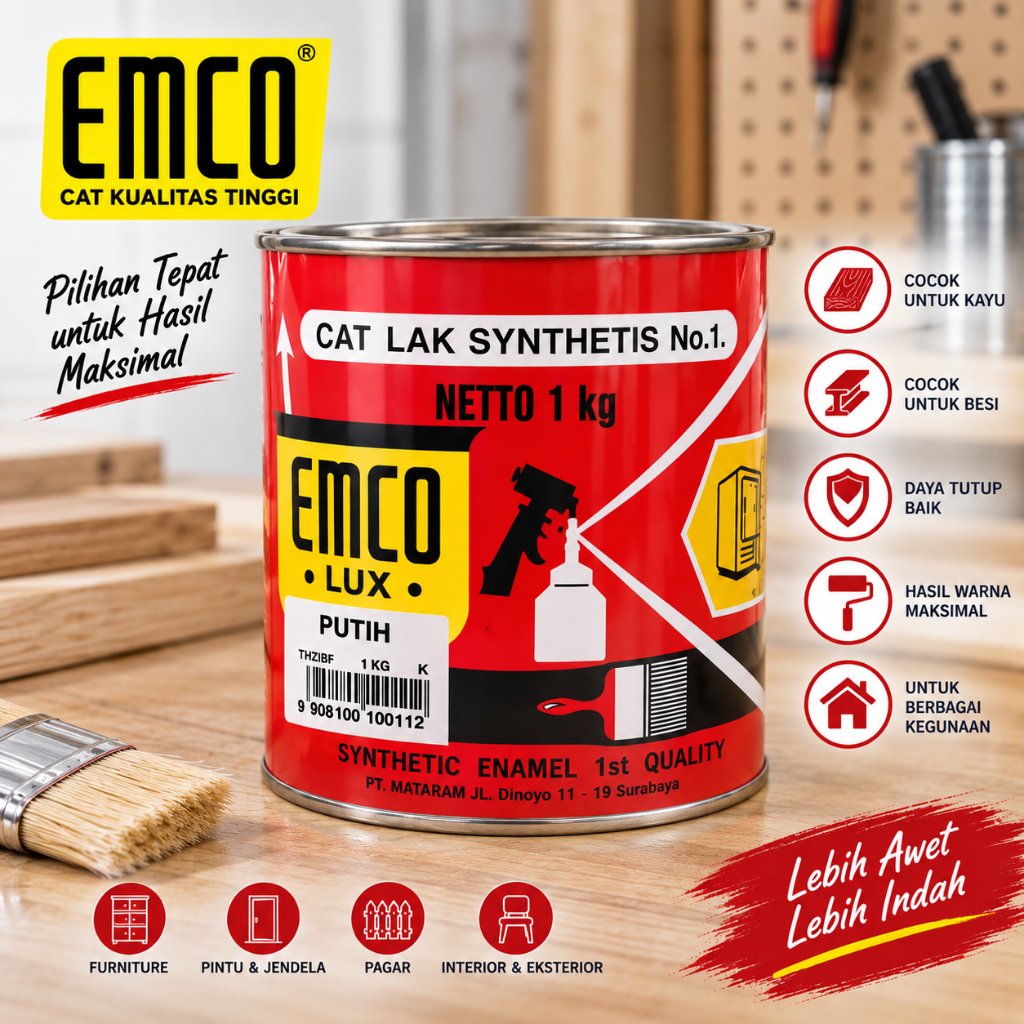 EMCO Cat Kayu & Besi Synthetic Enamel Putih | Cat Besi Kayu
