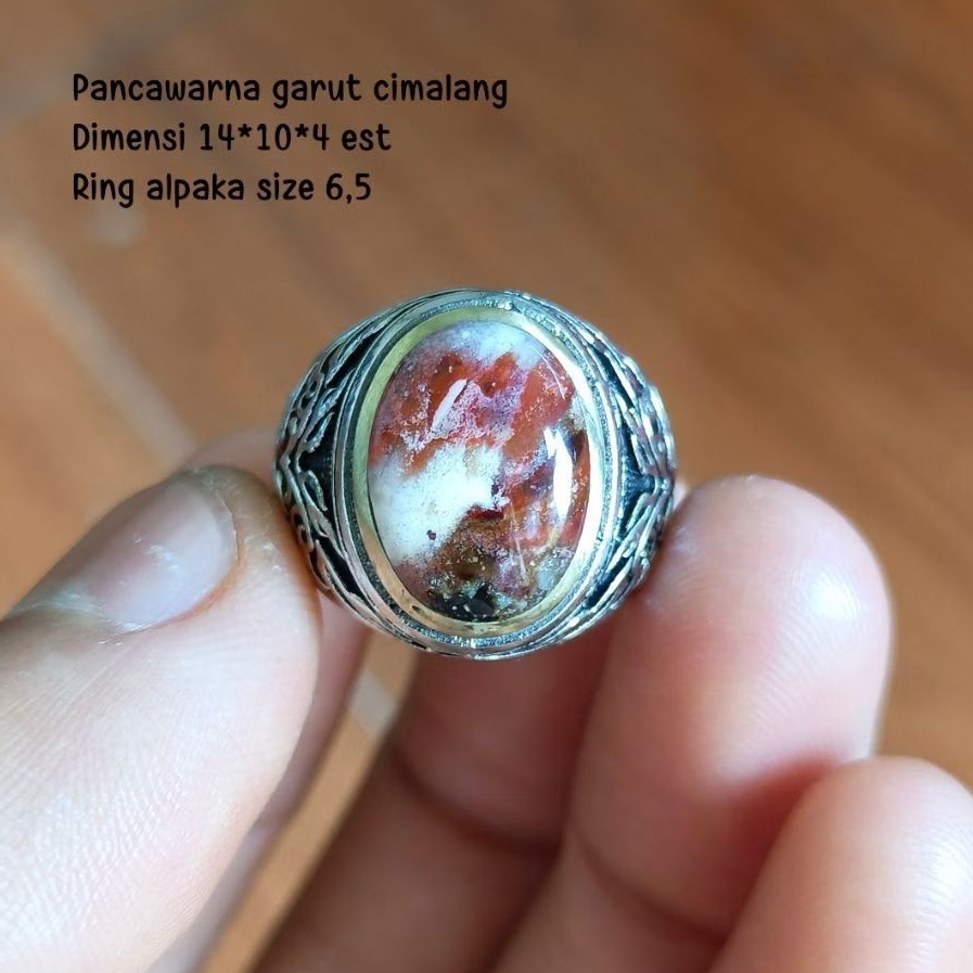 (BISA COD) Cincin Batu Akik Pancawarna Garut Cimalang - Ring Alpaka Size 6,5