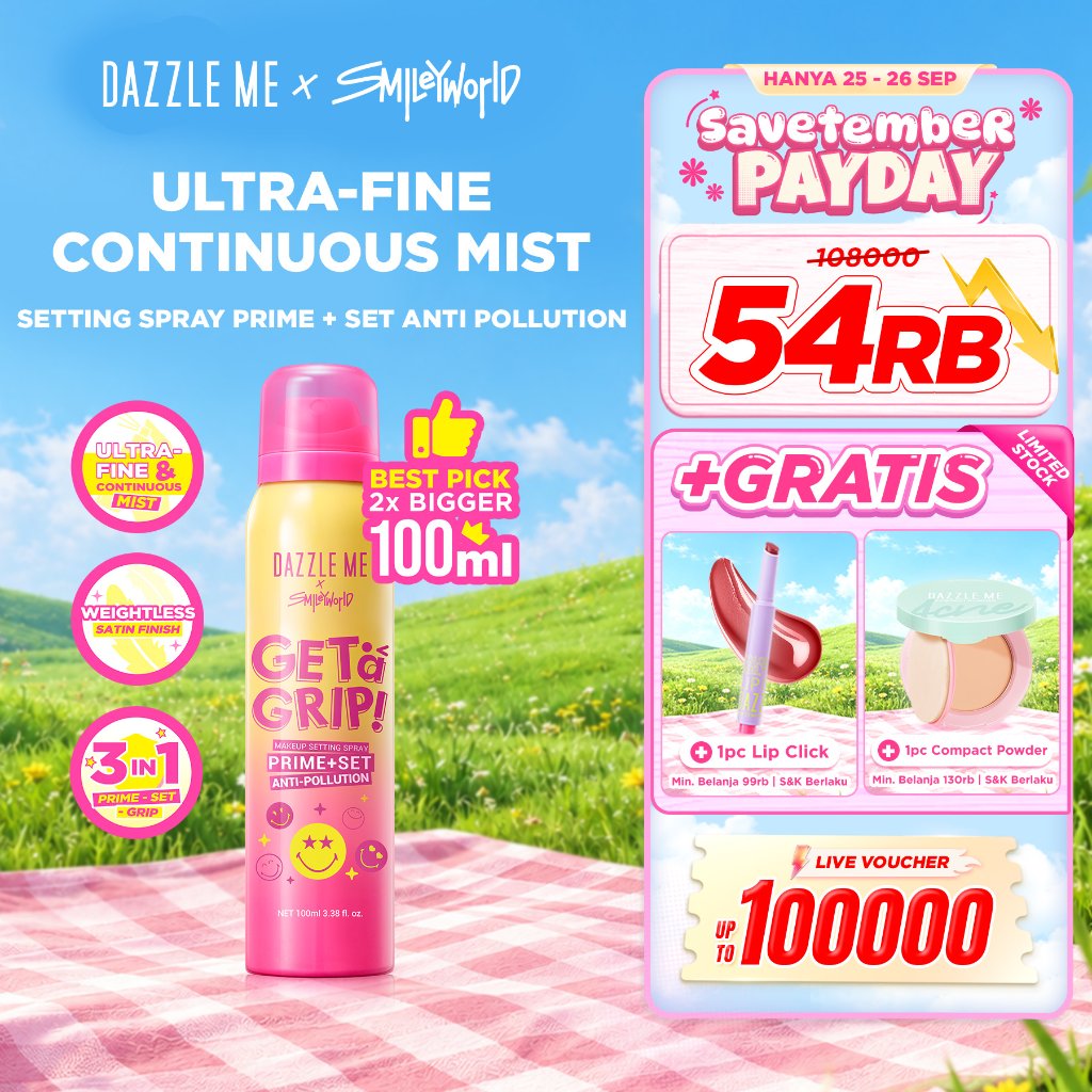 [BPOM] DAZZLE ME Get a Grip! SmileyWorld Edition Aerosol Setting Spray Prime+Set Anti-Pollution - Se