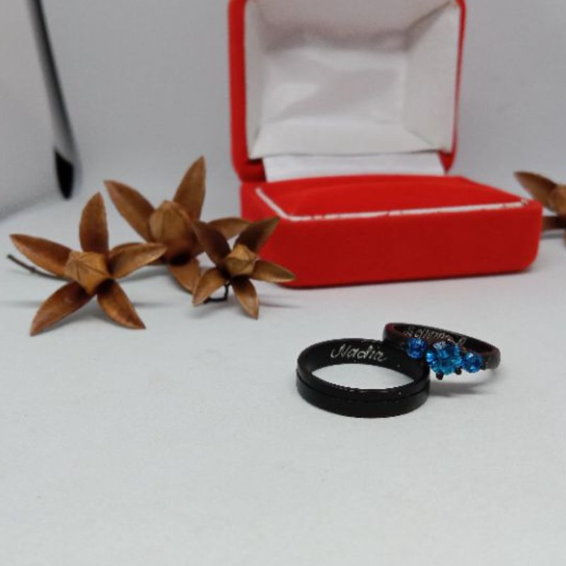 Cincin perak lapis rhodium cincin couple perak warna hitam cincin hitam permata biru rustik