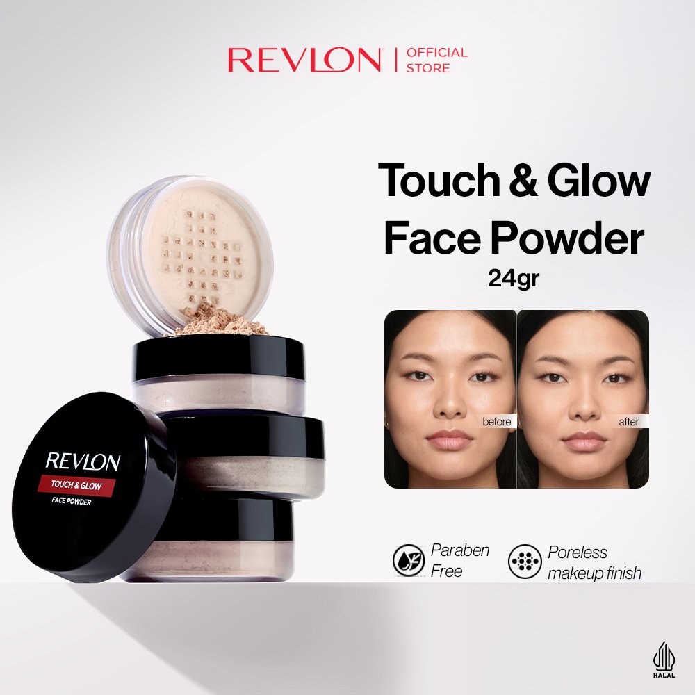Revlon Touch & Glow Face Powder 24gr | Bedak Tabur  Lightweight, Oil Control, Pore Blurring, Non-Cakey, No  Caking, Matte Finish & Brightening | Everyday Makeup,  Daily Wear, Office, On the Go & Special Occasions | Halal