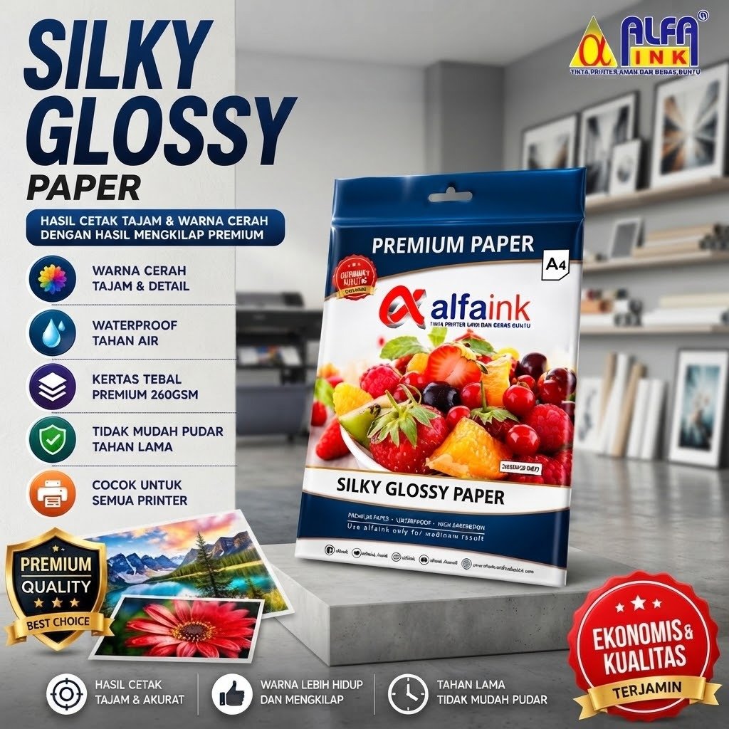 lfaink Silky Glossy Paper A4 Kertas Foto Premium Kertas Photo Glossy A4 1 Pack Isi 20 Sheet sp2