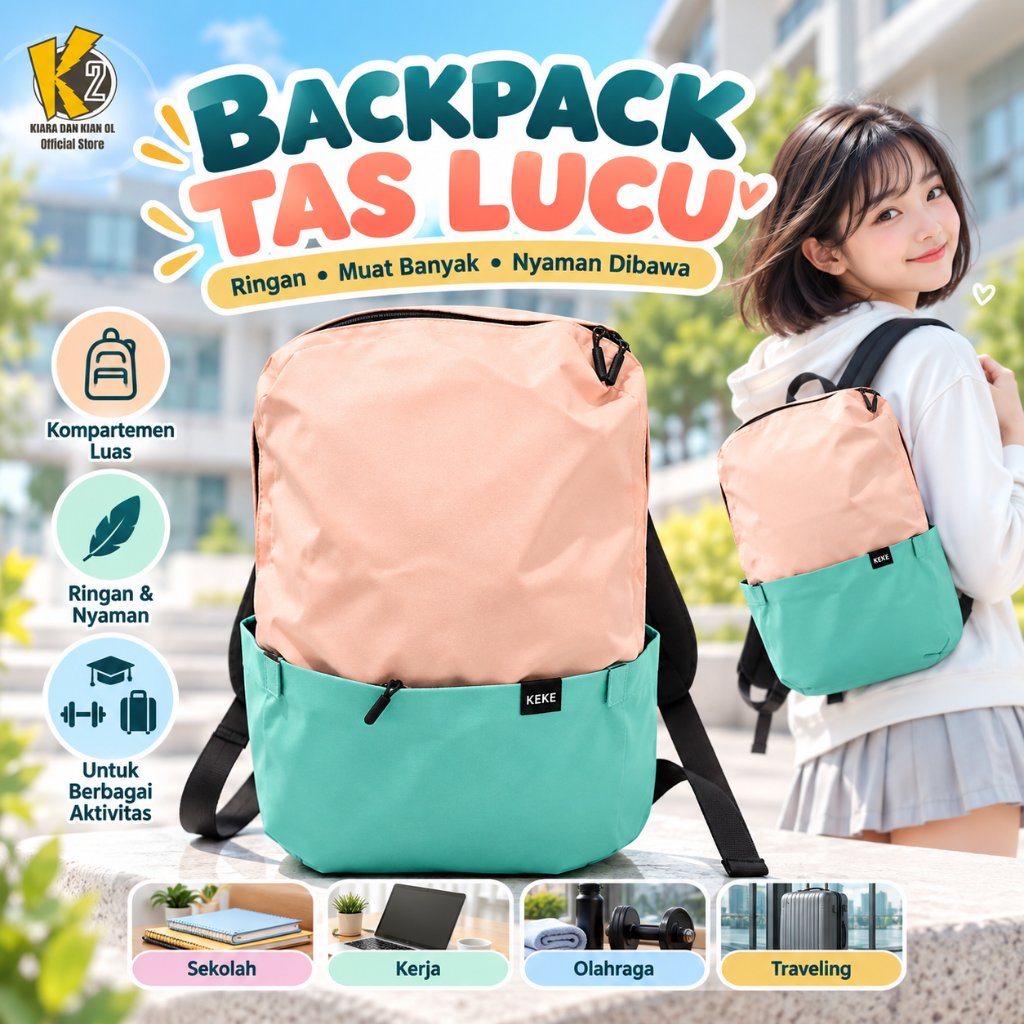 Kiara dan Kian OL Tas Backpack Ransel Ringan Serbaguna Water Repellent