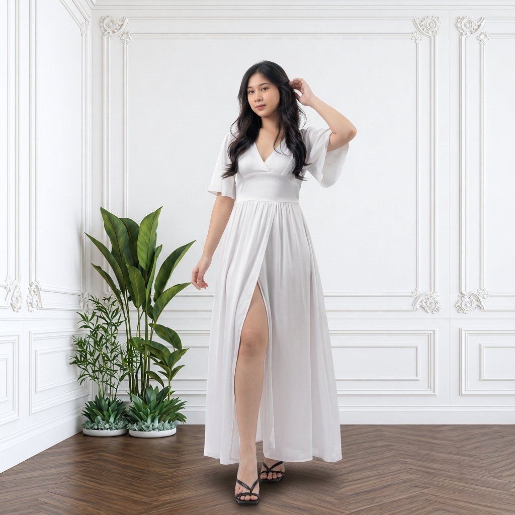 Outfit Liburan Pantai Wanita Korean Style Long Dress Beach Salsa Maxi Kekinian