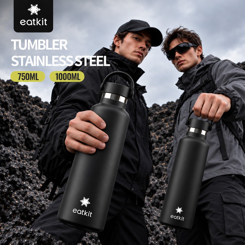 Eatkit Tumbler Stainless Steel 304 1000ml Botol Minum Tahan Panas Dan Dingin Thermos Cup Vacuum