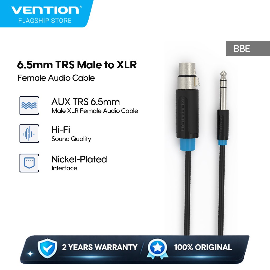 Vention Kabel Audio AUX 6.5mm TRS Male To XLR Female Jack Audio Cable 10M 15M - BBE