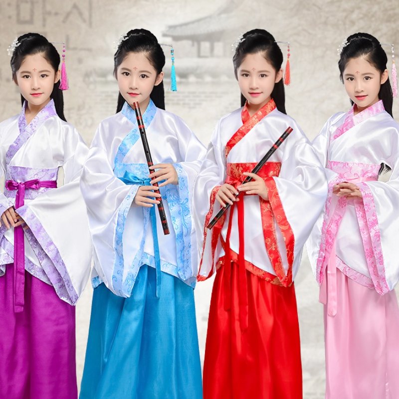 baju merah putih anak gaun perempuan dress anak import skirt baju/gaun nyanyi/pentas hanfu guzheng