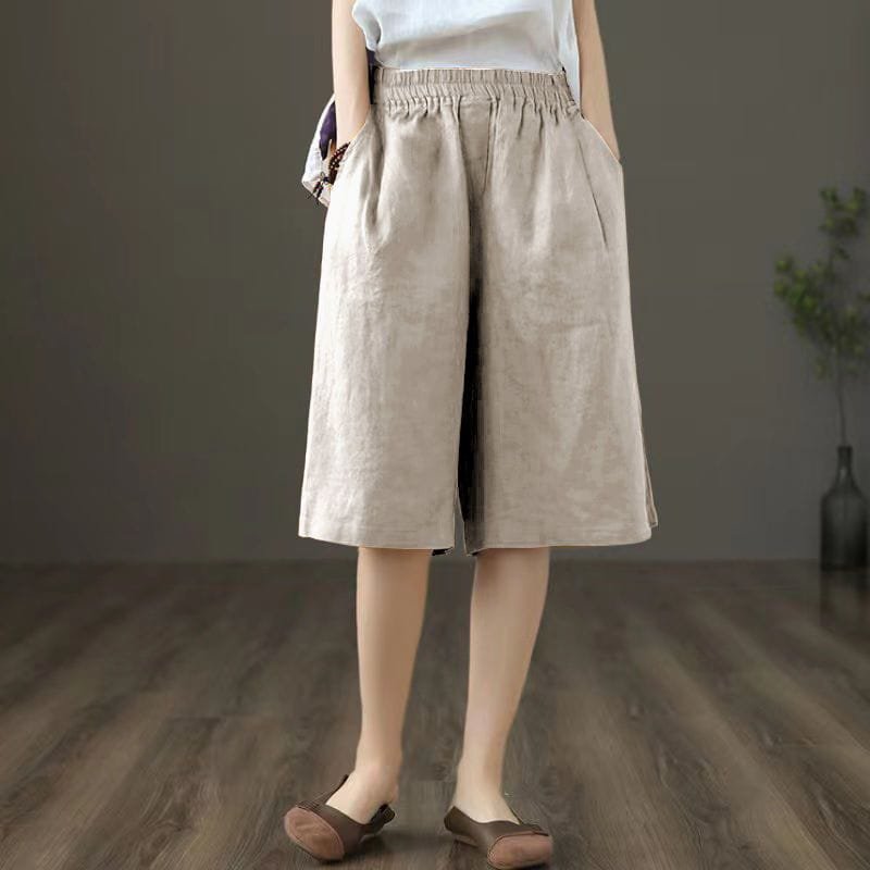 Celana Kulot Wanita 3/4 Bahan Linen Koreaan