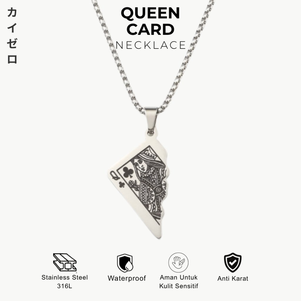 Kaizero Ripped Queen Card Necklace 60cm Stainless Steel 316L Kalung Unisex Anti Karat Laki Perempuan
