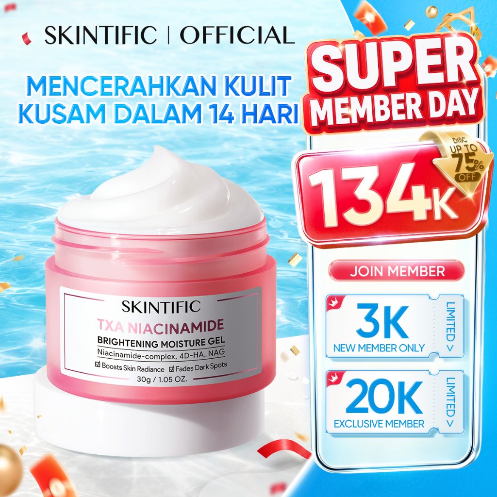 SKINTIFIC - TXA Niacinamide Brightening Cream- Wajah Krim Untuk Kulit Kusam/Berjerawat/All Skin Types - Brightening with TXA Niacinamide/Tone Up/Whitening - Day & Night Facial Moisturizer Skincare BPOM, Official Store