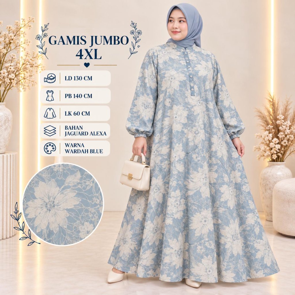 Gamis Jumbo Ld 130 Cm Motif Bunga Kekinian - Aulia Dress
