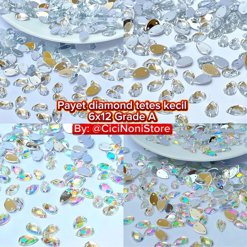 payet kristal diamond akrilik bentuk tetes uk 6x12 kecil premium grade a perlusin