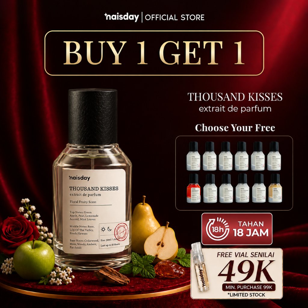[BUY 1 GET 1] NAISDAY Extrait de Parfume Thousand Kisses – Parfum Laki-laki Wanita Unisex Extra Long Lasting Minyak Wangi Floral Fruity Tahan Lama Segar Fresh 30ml