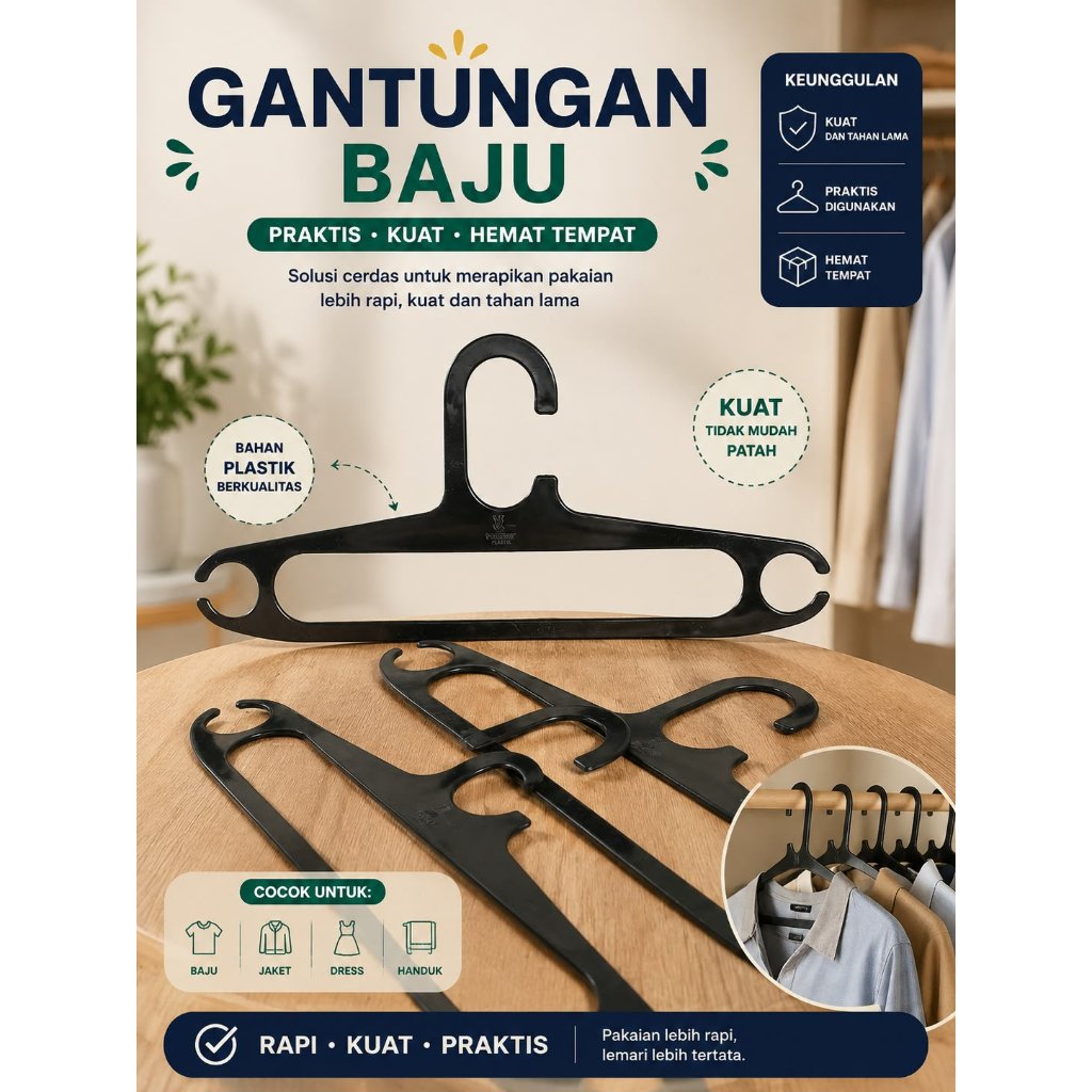 GANTUNGAN BAJU PLASTIK / HANGER BAJU PLASTIK / 1 LUSIN HANGER BAJU PLASTIK / GANTUNGAN BAJU PLASTIK 