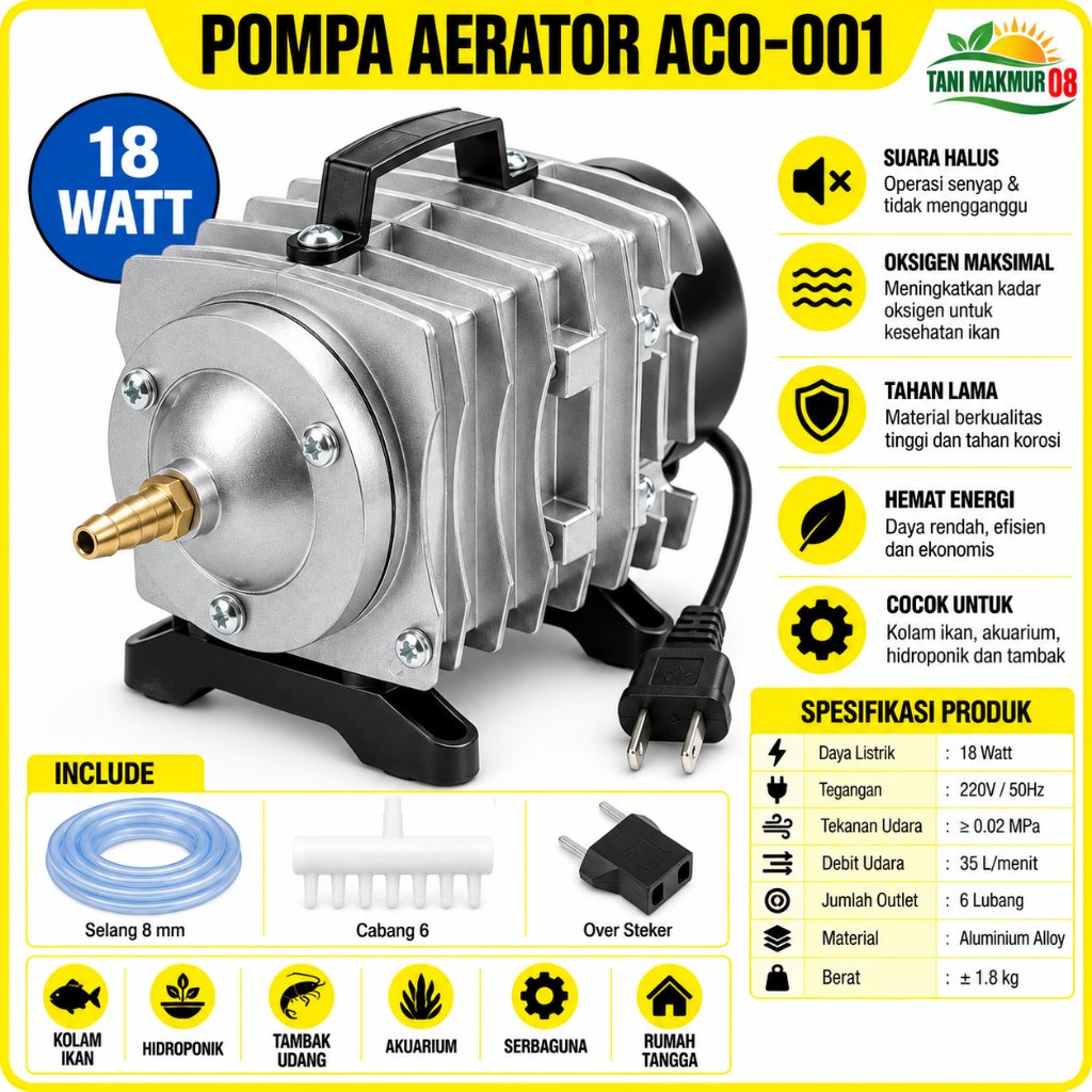 Pompa Aerator Kolam Akuarium ACO 001 & DC Elektromagnetik Blower Gelembung Pompa Udara Ikan Aquarium