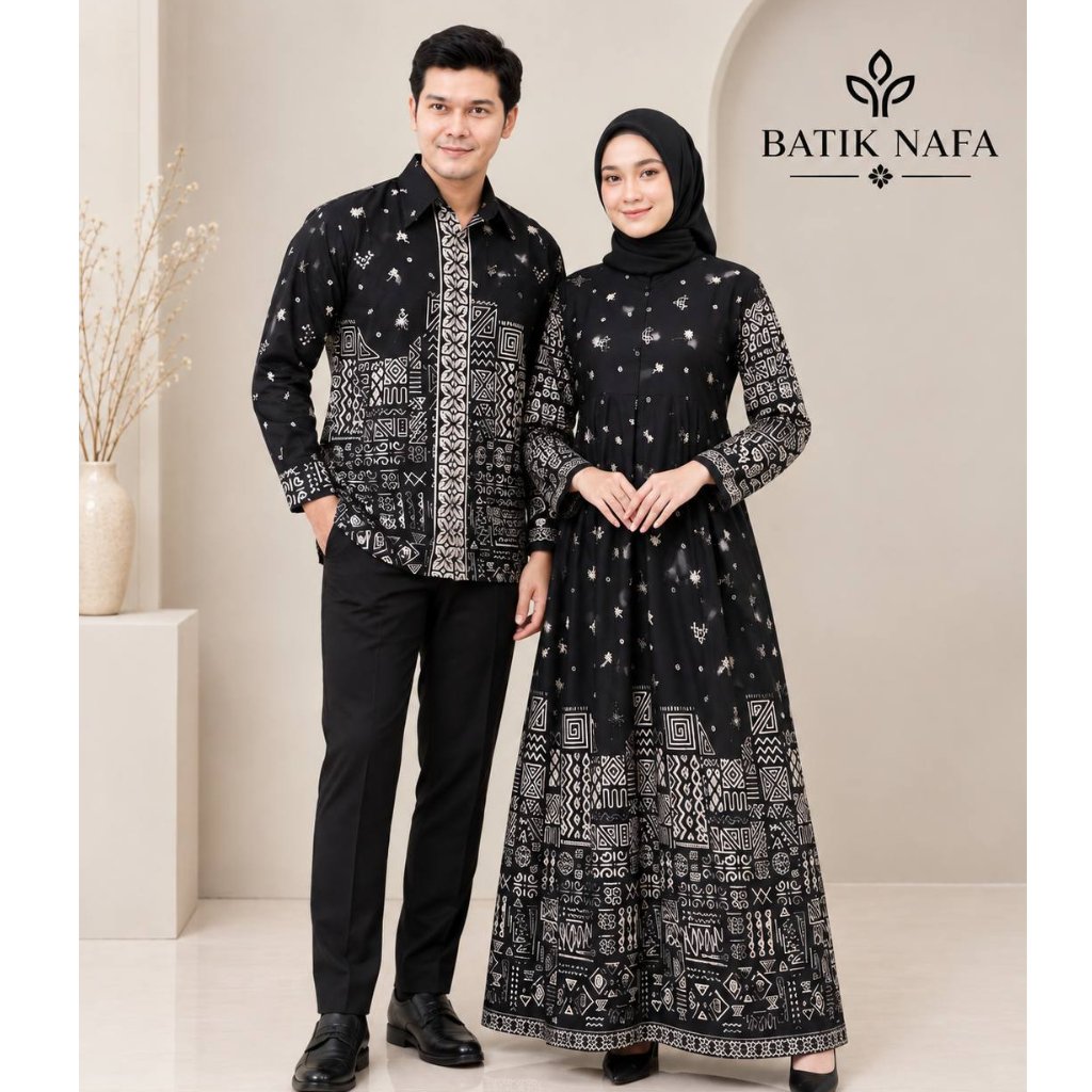 Batik Couple - Baju Batik Couple Kemeja Panjang Gamis Maxi Tali Samping Motif batik