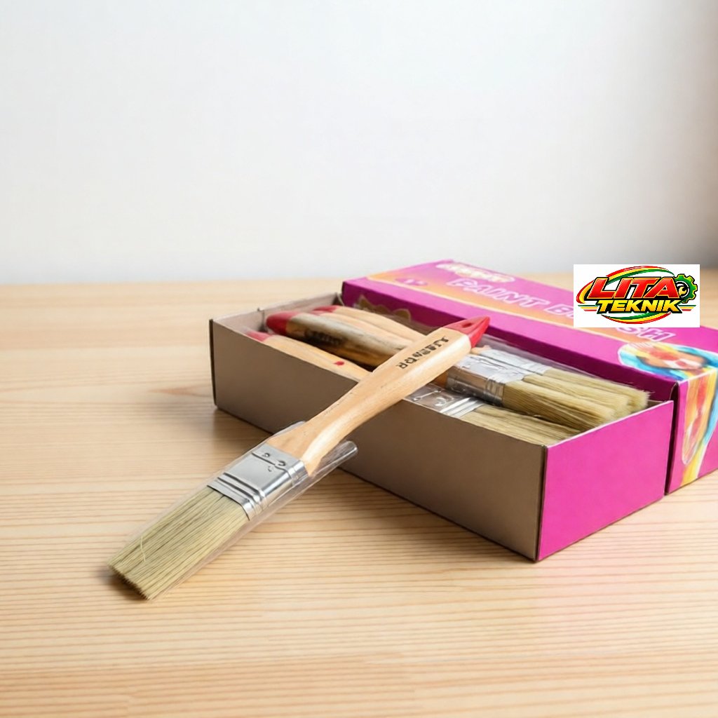 kuas cat gagang kayu 1 inchi 1box 12pcs koas cet 1lusin