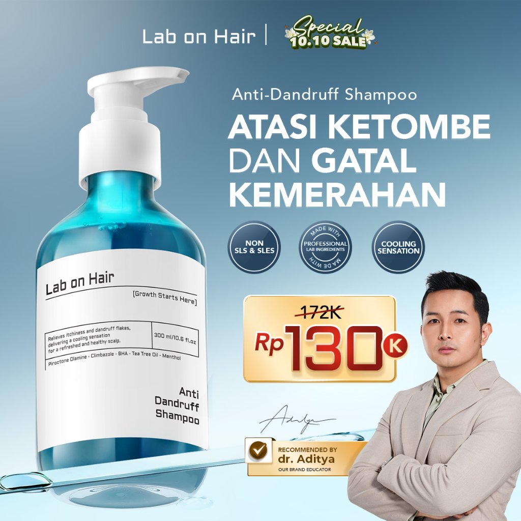 Lab on Hair Anti Dandruff Shampoo - Hair Shampoo Anti Ketombe Rambut Shampo 300 ml Perawatan Rambut Tanpa Kandungan SLS & SLES Membersihkan Kotoran dan Minyak berlebih dengan Cooling Sensations