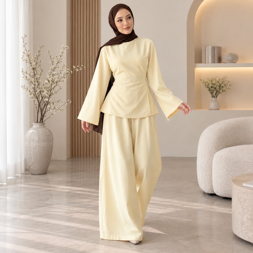 Setelan Wanita Terbaru Aluna Peplum WD Set Bahan Linen Premium Setcel Kekinian Korean Style Jumbo Ld
