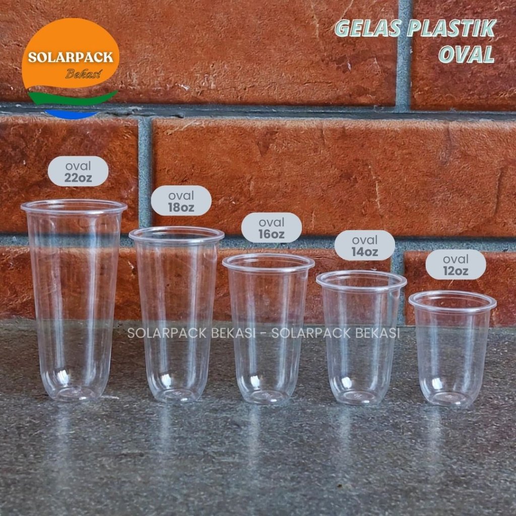 Gelas Plastik Oval 12oz/14oz/16oz/18oz/22oz Bahan PP / Gelas Plastik Bening Oval Tebal