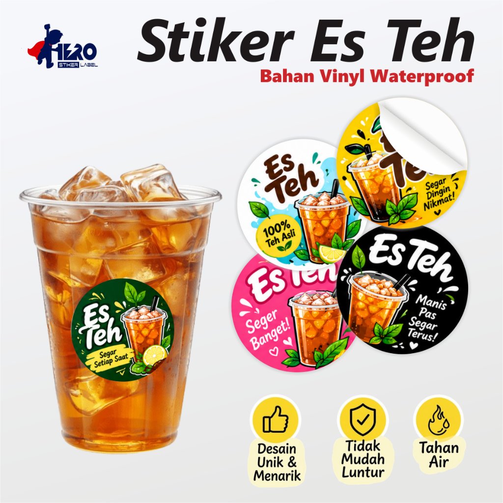 ( ISI 54 PCS ) Stiker Es Teh Minuman Cup | Vinyl Waterproof Anti Air | Label Gelas Plastik | Sticker