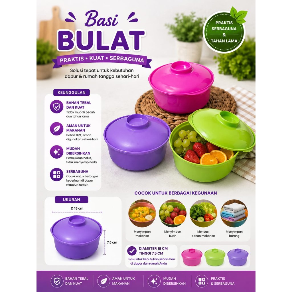 (CNA) BASI BULAT / BASI TUTUP BULAT / PANCI PLASTIK BAHAN TEBAL