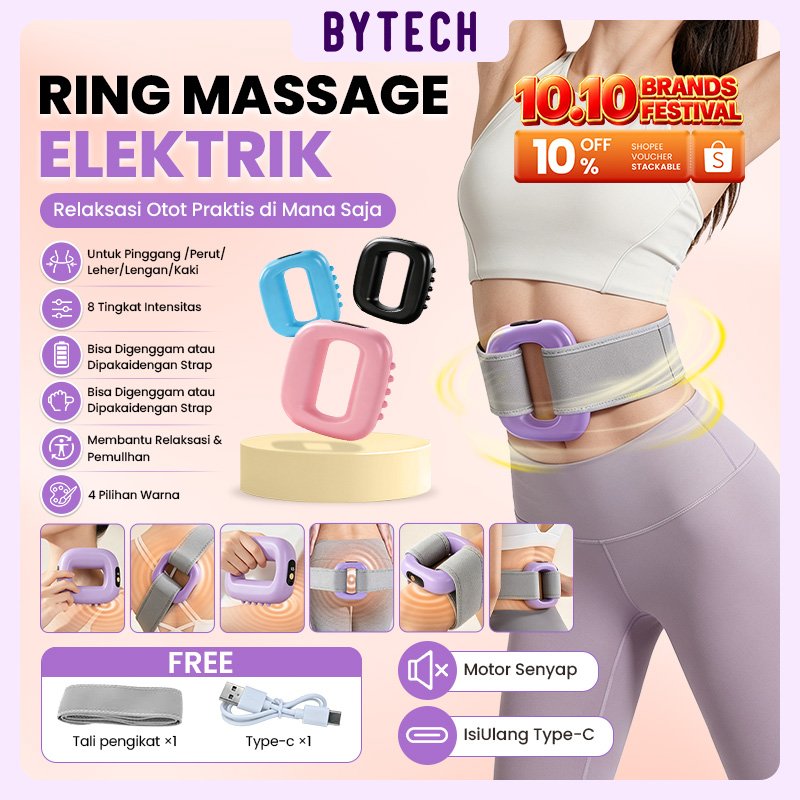 BYTECH Massage Ring Elektrik Sabuk Pijat SMS04 Alat Pijat Cincin Fascia 6‑in‑1 Multifungsi 8 Tingkat