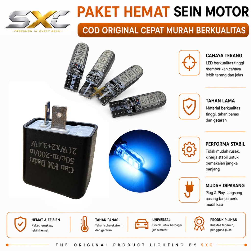 ORIGINAL COMBO PAKET HEMAT MURAH LAMPU SEIN MOTOR T10 JELLY FREE FLASHER SEIN | LAMPU SENJA MOTOR LA