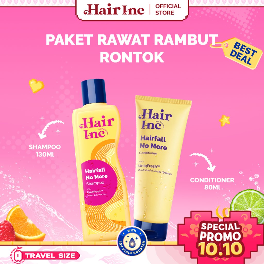 [Paket Combo] HairInc Hairfall No More Shampoo 130 ml & Hairfall No More Conditioner 80 ml - Bantu Atasi Rontok / Tipis / Patah / Wangi