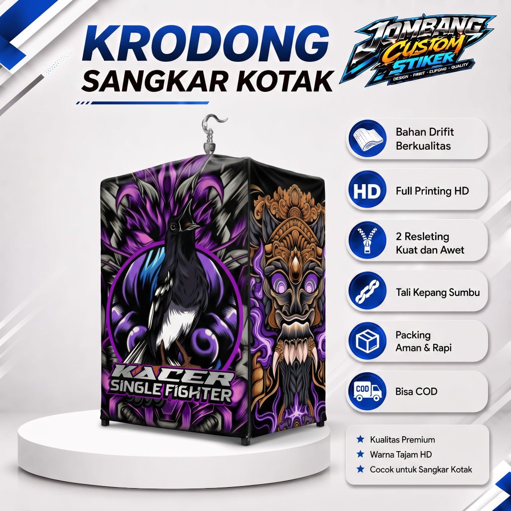 Krodong Sangkar Kotak Kosan Custom Premium | Cover Sangkar | Full Printing HD | Desain Kacer | Jahit