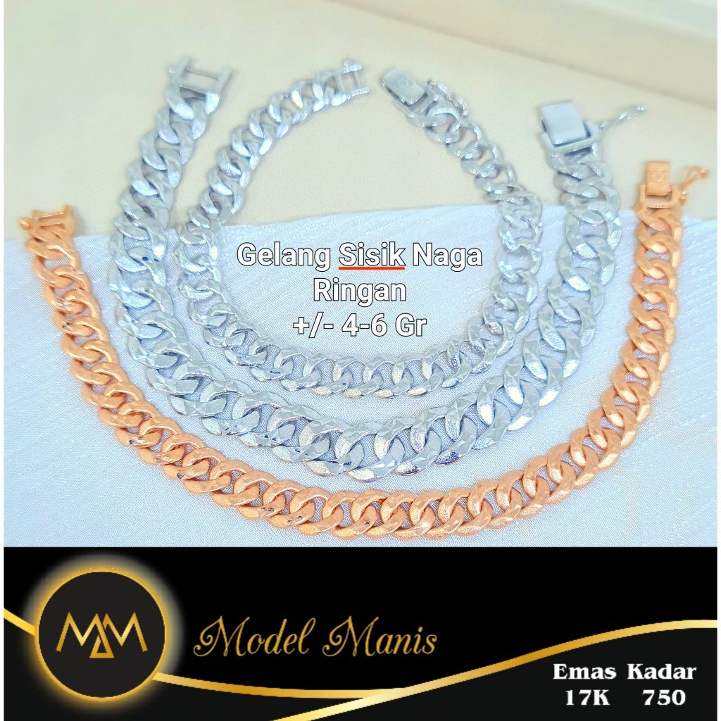 Gelang Sisik Naga ringan emas putih rosegold 750 kadar 17 K