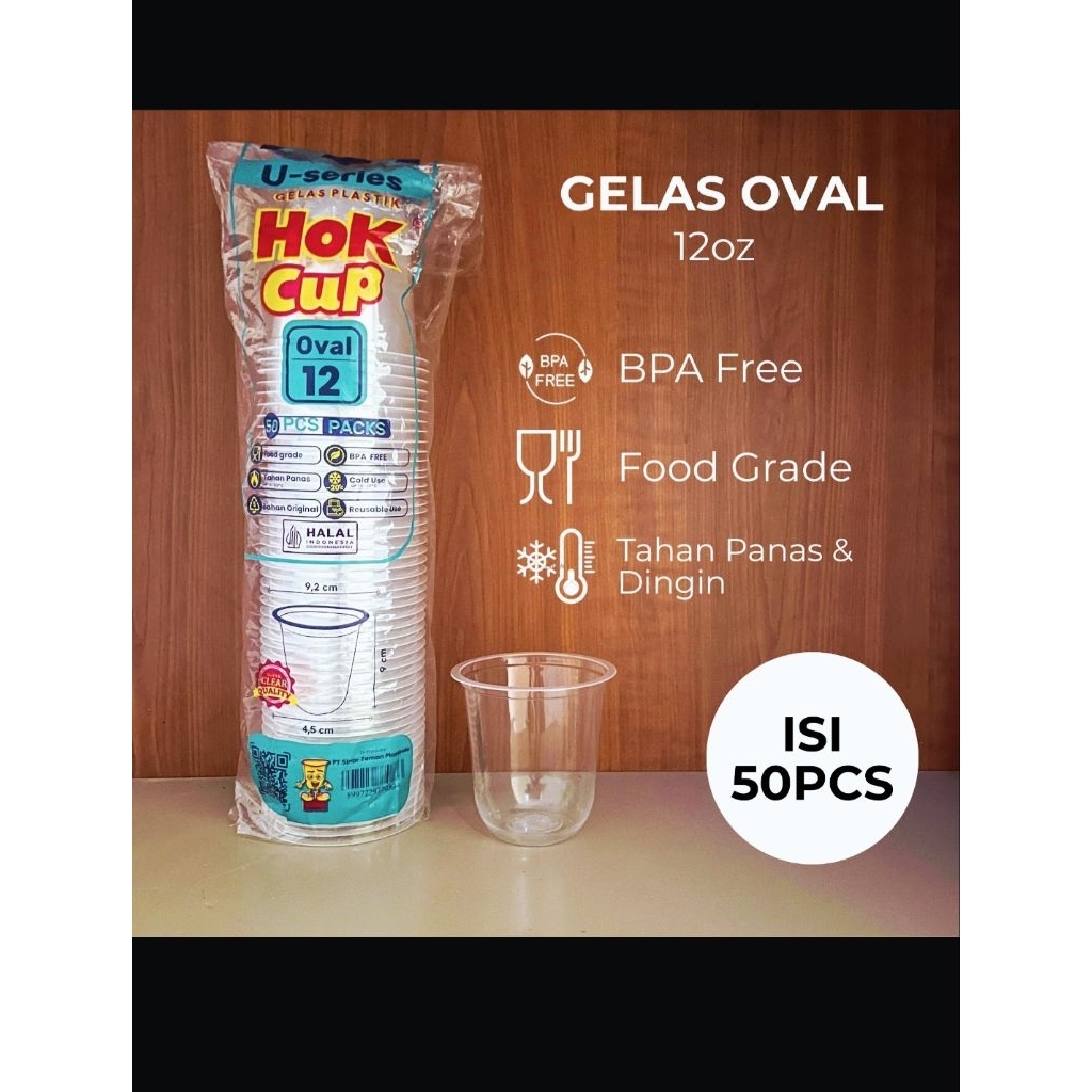 Gelas Cup plastik oval 12oz Hok