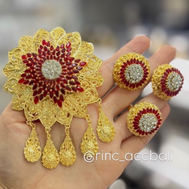 NEW PREMIUM - Set Bros Matahari Ronce Permata Zircon Asli / bros alpaka bali lapis emas 24 karat / b
