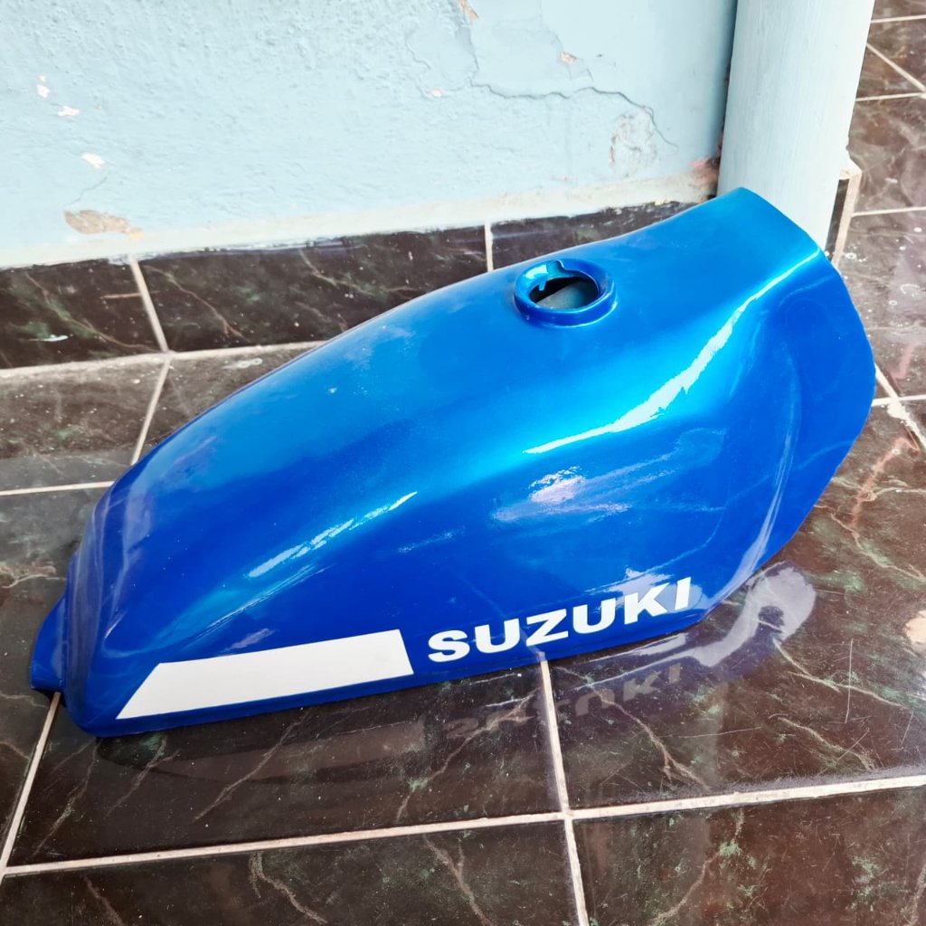 Tangki TS100 Suzuki Tengki Cat Warna Biru Motor Custom Klasik Jadul Bahan Plat Galvanis