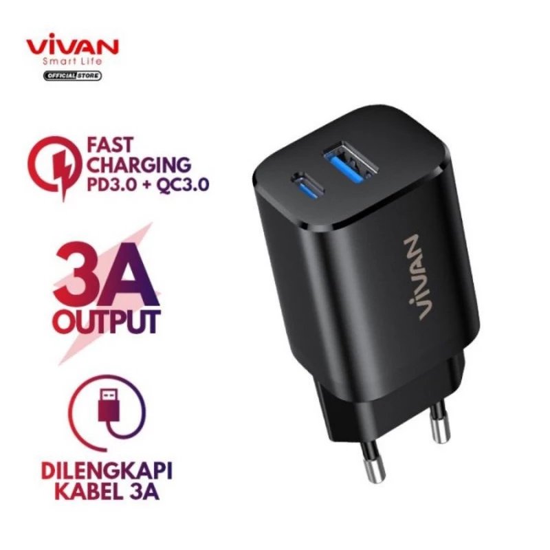 Vivan Charger 30 W Dual Port - Charger Vivan Power Super 30 QC 3.0 + PD