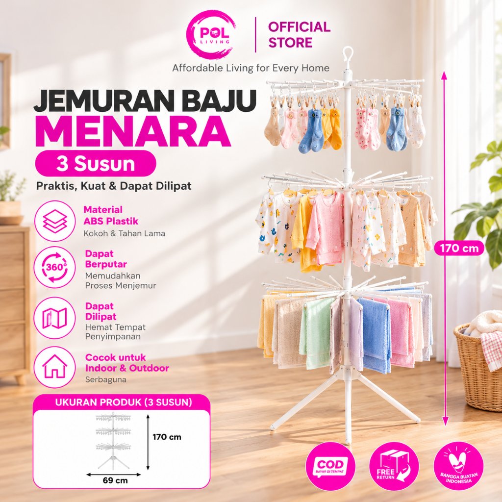 POL - Jemuran Baju Menara 2-3 Susun Stainless