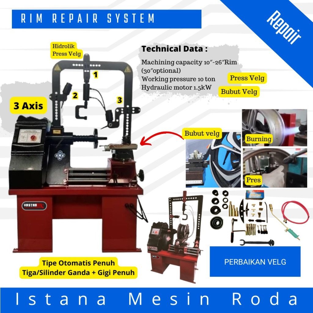 Mesin Press Velg & Bubut Velg Otomatis Full Set Rim Repair Mesin Bengkel Spesialis Perbaikan Velg